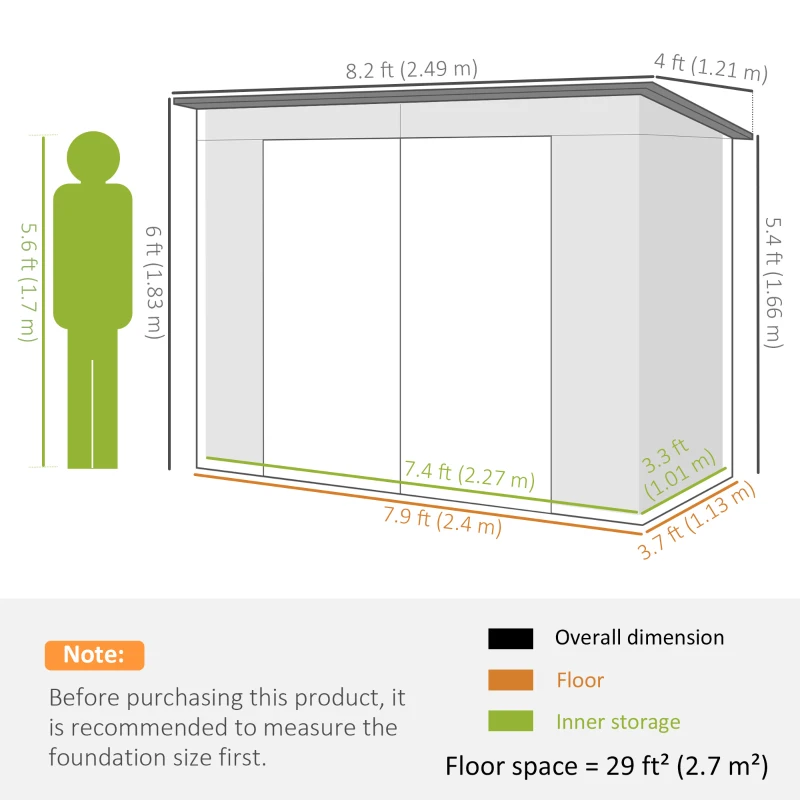 Outsunny 8 x 4FT Galvanized Garden Storage Shed, Metal Outdoor Shed with Double Doors and 2 Vents, Oak