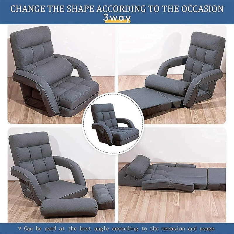 Cozy Floor Chair with 14 Adjustable Positions, Foldable Lazy Lounger for Home Offices and Gaming Rooms, 26.5"L x 22"W x 27"H, Gray