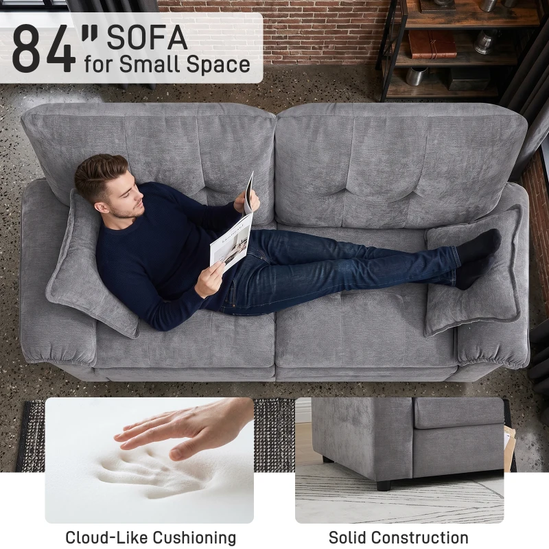 Modular Cloud Sofa with Soft Chenille Fabric, Cozy 2-Seater Couch for Apartments, Bedrooms, and Small Offices, 84"L x 35.5"W x 34.5"H, Light Gray