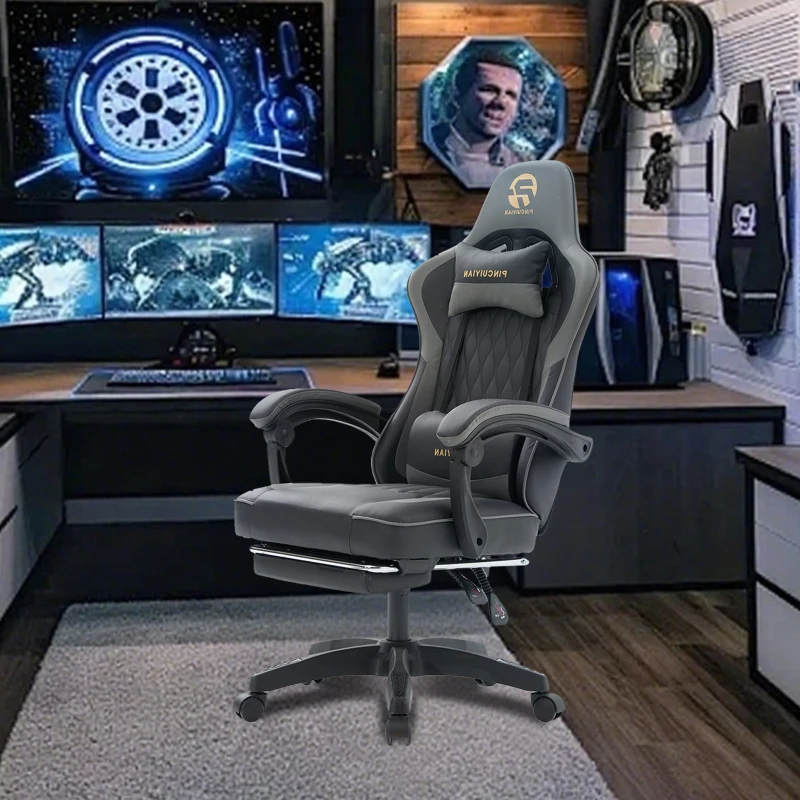 Ergonomic Gaming Chair with Adjustable Lumbar Support, Ideal Computer Seat for Home Offices, Gaming Setups, 25"L x 25"W x 51"H, Gray