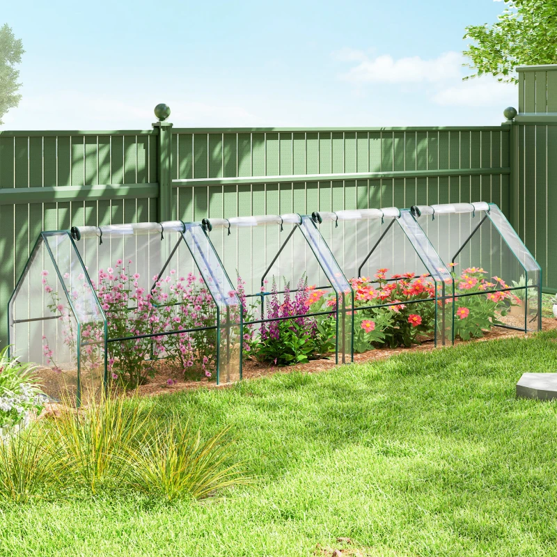 Outsunny Portable Mini Greenhouse, Outdoor Garden with Large Zipper Doors and Water/UV PVC Cover, 12' x 3' x 3', Clear