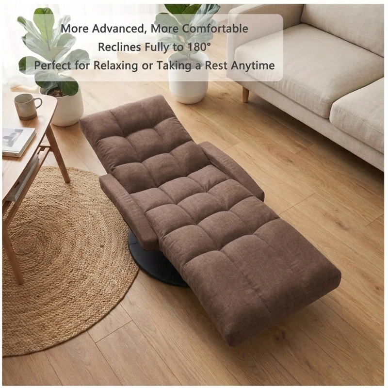 Swivel Gaming Chair with Adjustable Footrest, Ideal Floor Lounger for Living Room, Bedroom, or Gaming Setup, 20.5"L x 39.5"W x 26"H, Brown