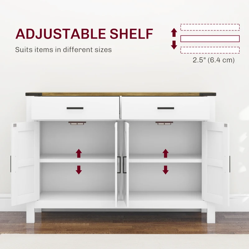 HOMCOM Sideboard Buffet Cabinet, Farmhouse Kitchen Storage Cabinet w/ 2 Drawers and Shelves for Living Room, Entryway