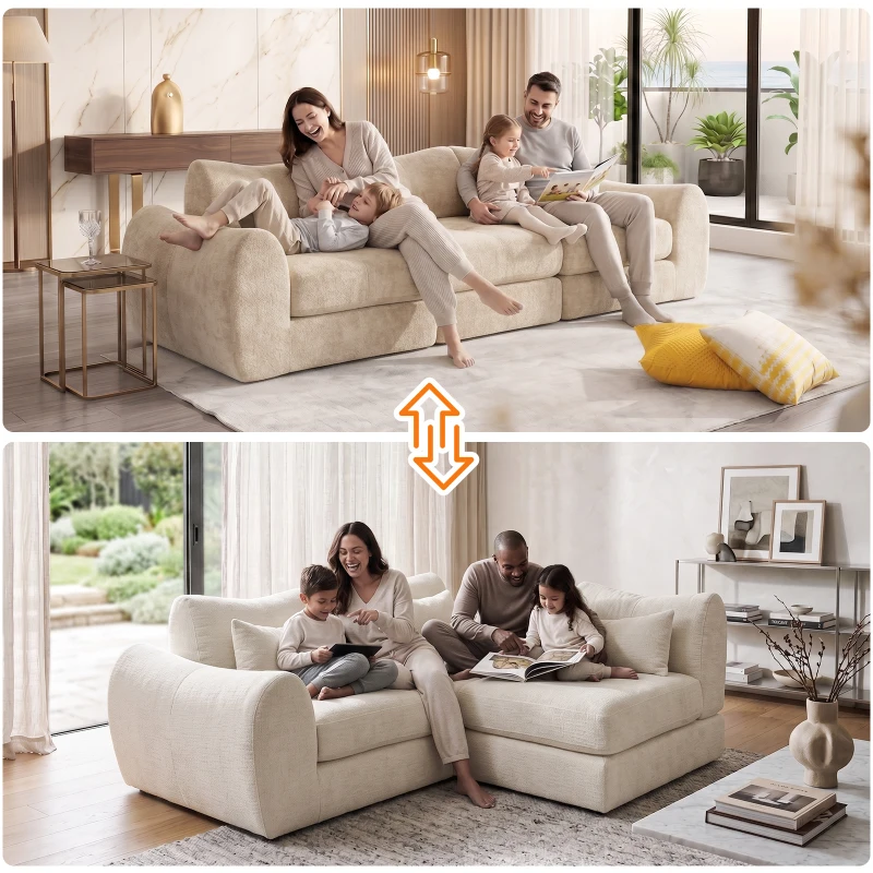 Cozy Compressed Sofa with Customizable Modular Layouts, Flexible Bed Couch for Both Compact and Spacious Spaces, 101.5"L x 36.5"W x 28.5"H, Beige