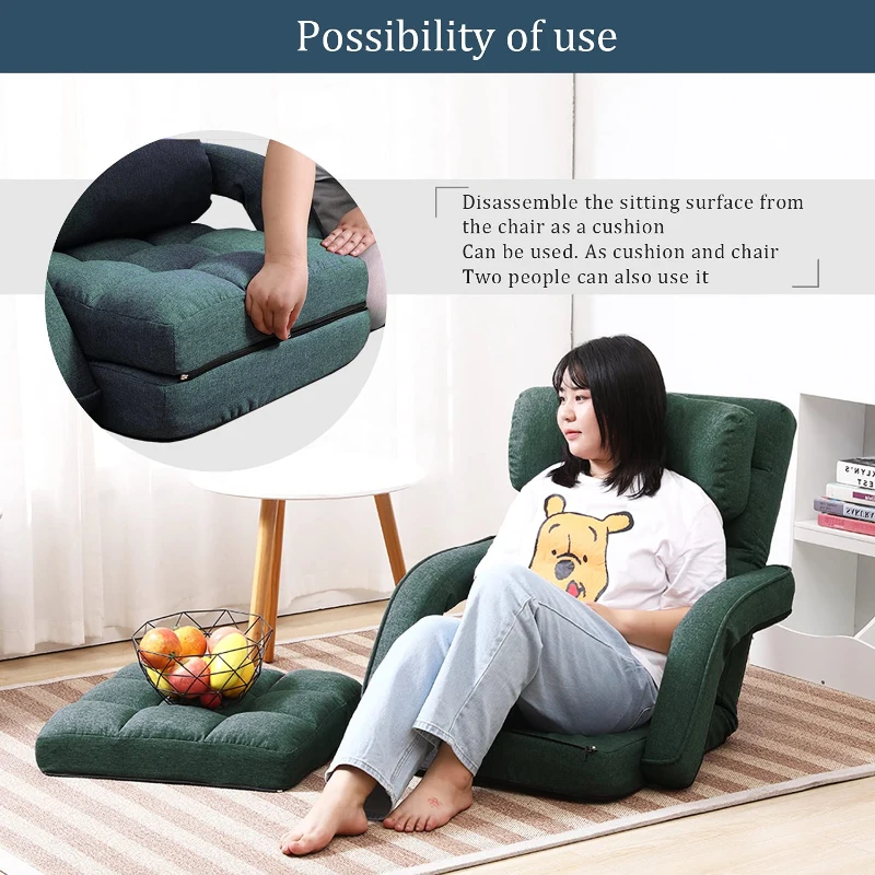 Cozy Floor Chair with 14 Adjustable Positions, Foldable Lazy Lounger for Home Offices and Gaming Rooms, 26.5"L x 22"W x 27"H, Green