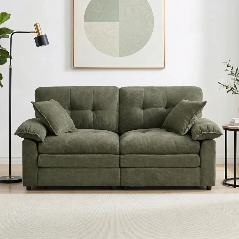 Modular Cloud Sofa with Soft Chenille Fabric, Cozy 2-Seater Couch for Apartments, Bedrooms, and Small Offices, 84"L x 35.5"W x 34.5"H, Green
