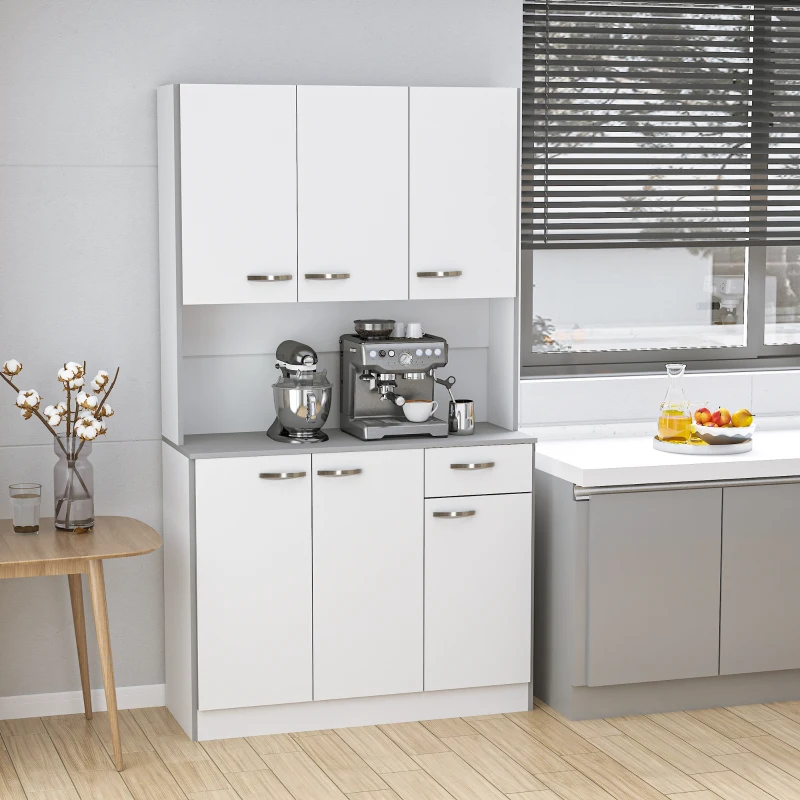 HOMCOM 71" Modern Buffet with Hutch, Standing Kitchen Hutch with Storage Cabinets, Drawer, Open Space with Microwave Stand, White