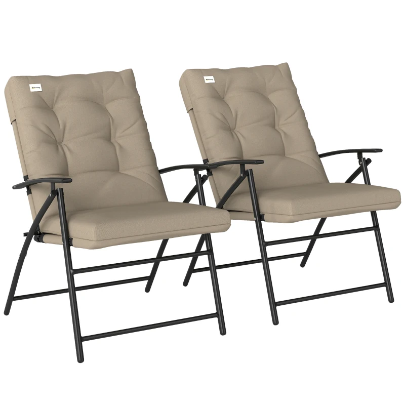 Outsunny Set of 2 Outdoor Folding Chairs with Adjustable Backrest, Padded Camping Chairs for Outdoor Events, Khaki
