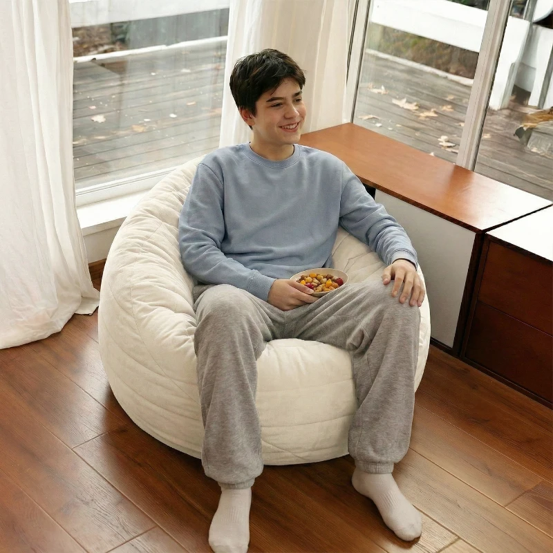 Soft Velvet Bean Bag Sofa for Kids with High-Resilience Foam, Cozy Lounge Armchair for Playrooms, 36" L x 30" W x 25" H, Antique White