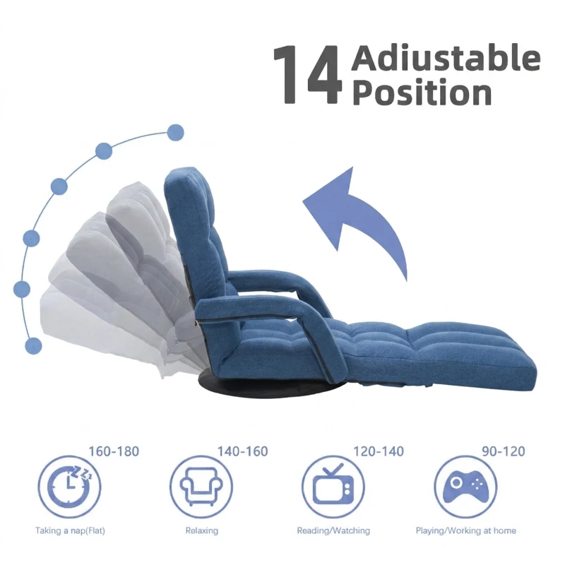 Swivel Gaming Chair with Adjustable Footrest, Ideal Floor Lounger for Living Room, Bedroom, or Gaming Setup, 20.5"L x 39.5"W x 26"H, Blue