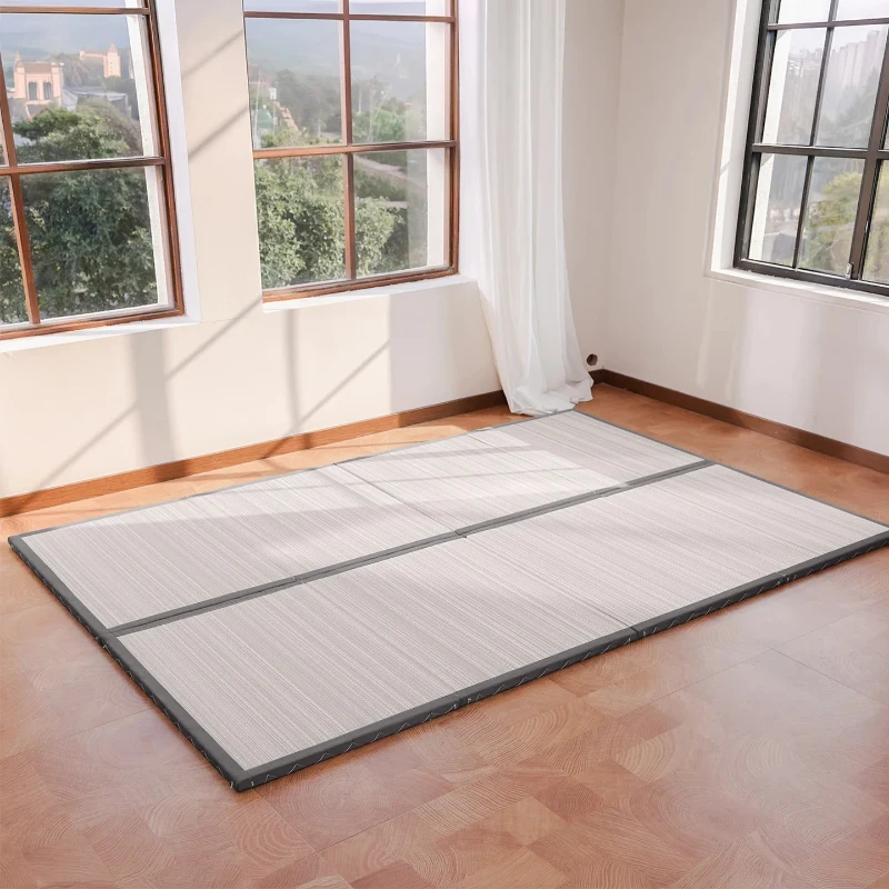 Breathable CocoShield Tatami Mat with Natural Jute Fiber, Moisture-Proof Sleeping Pad for Bedrooms, 137L x 203W x 2H cm, Gray