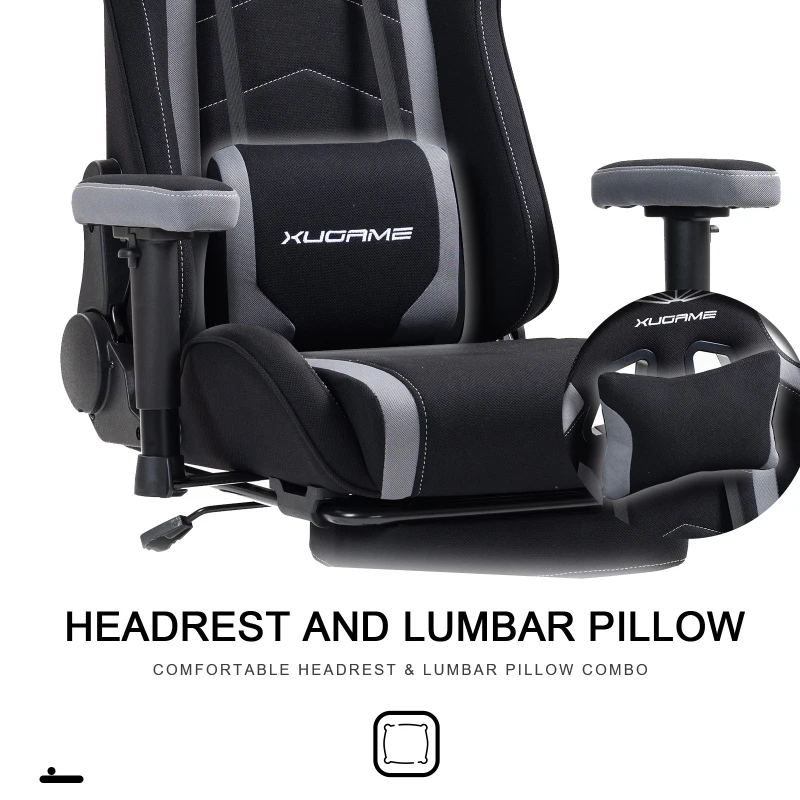Ergonomic Gaming Chair with Adjustable Lumbar and Headrest Pillows, Cozy Computer Seat for Office and Gaming, 27.5"L x 20.5"W x 53"H, Black