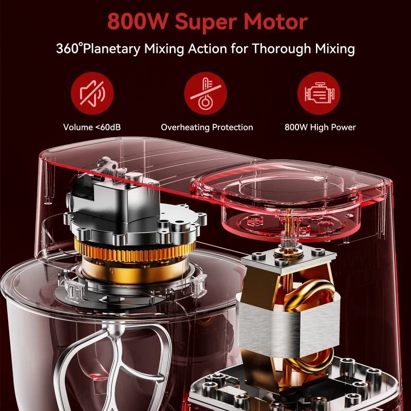 Powerful 800W 7.4-QT Stand Mixer with 12 Speeds, Heavy-Duty Electric Dough Kneader for Home Kitchens, 13.5" L x 10.5" W x 14" H, Metallic Grey