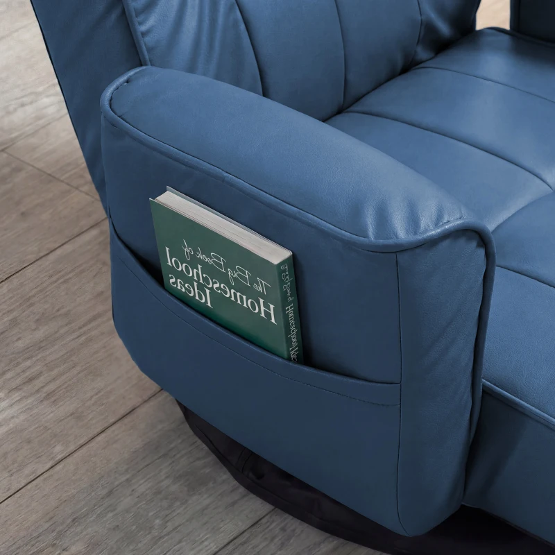 14-Angle Swivel Floor Chair with Foldable Design and Breatherable Faux Leather, Ideal Sofa Bed for Ovrnight Guests, 29"L x 19.5"W x 30.5"H, Blue