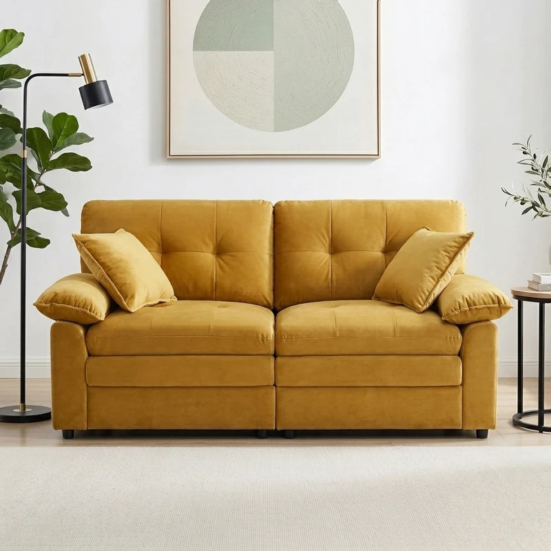 Modular Cloud Sofa with Soft Chenille Fabric, Cozy 2-Seater Couch for Apartments, Bedrooms, and Small Offices, 84"L x 35.5"W x 34.5"H, Yellow