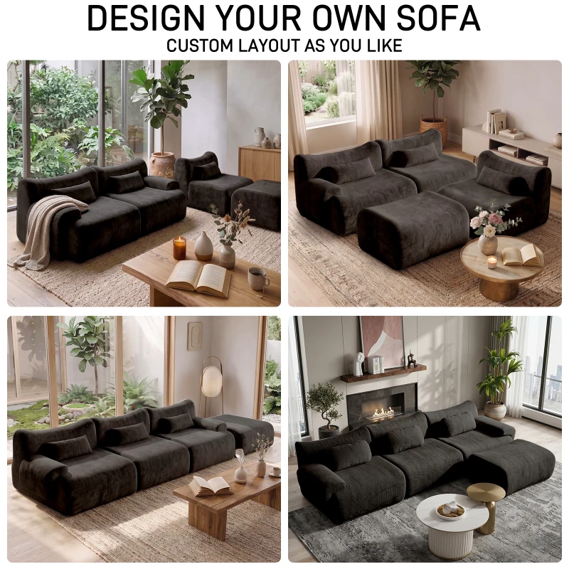L-Shaped Compressed Sofa with High-Density Chenille Fabric and Supportive Backrests, Stylish Couch with Boneless Construction, 126"L x 68.5"W x 32"H, Black