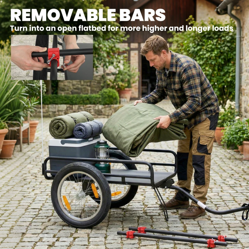 Soozier 2-In-1 Bike Cargo Trailer & Wagon Cart, Multi-Use Bicycle Trailer with Quick Release 16" Pneumatic Wheels, Kickstand
