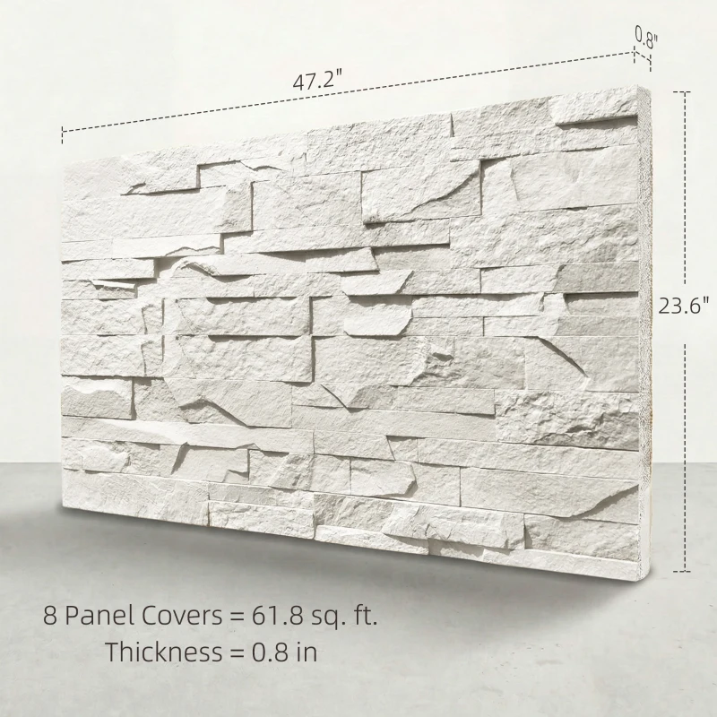 HOMCOM 8-Pack 3D Faux Stone Wall Panels, Lightweight Polyurethane Panels for Interior and Exterior Accent Walls, Light Gray