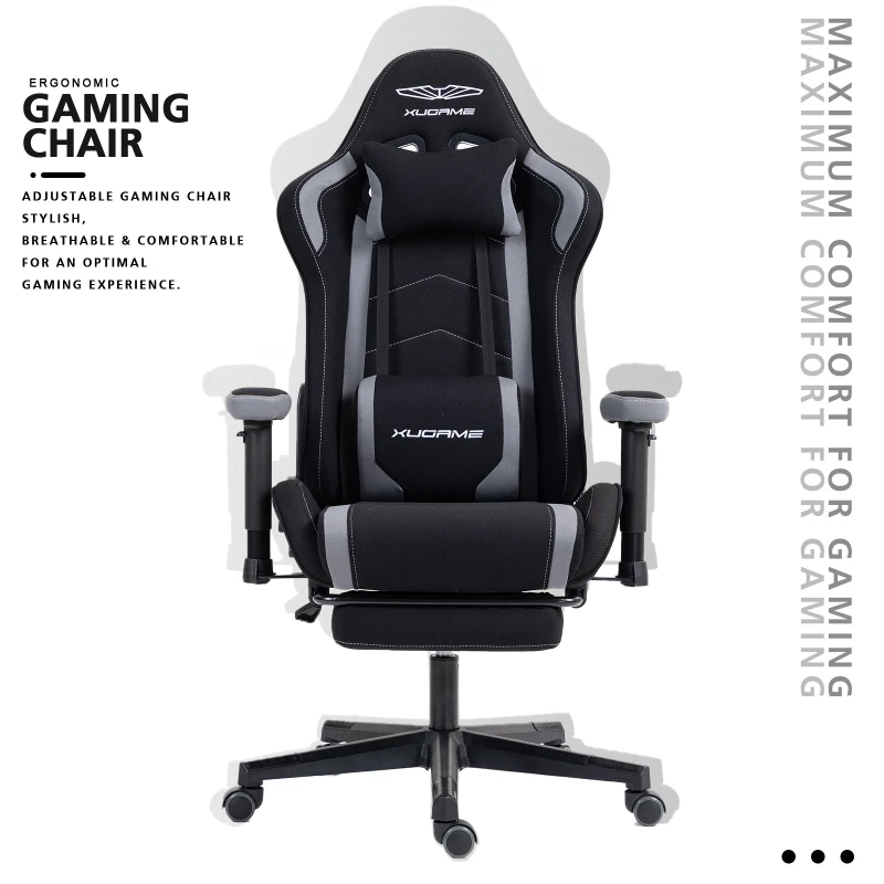 Ergonomic Gaming Chair with Adjustable Lumbar and Headrest Pillows, Cozy Computer Seat for Office and Gaming, 27.5"L x 20.5"W x 53"H, Black