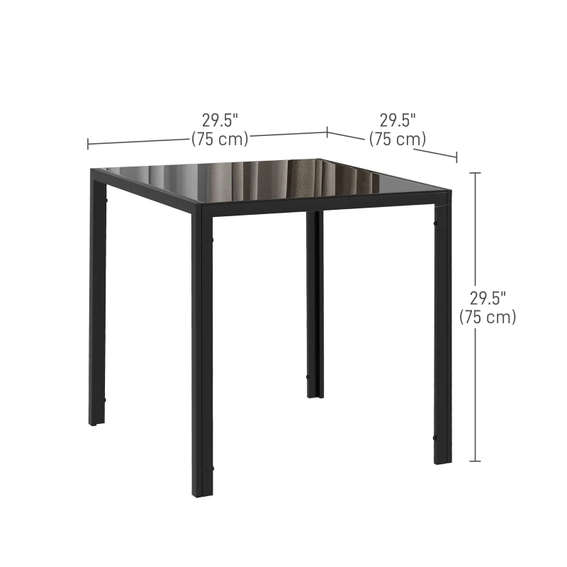 HOMCOM Square Kitchen Table for 2-4 People, Dining Table with Glass Top and Steel Legs for Dining Room, Black