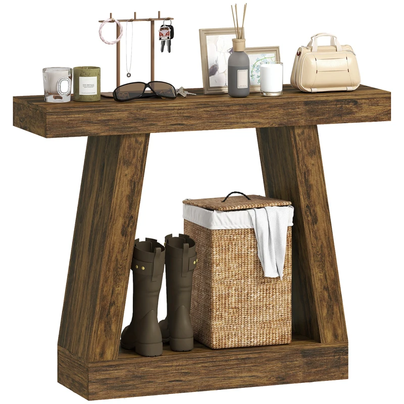 HOMCOM 42" Farmhouse Console Table, 2-Tier Entryway Table with Storage for Hallway, Living Room, Behind Couch, Rustic Brown