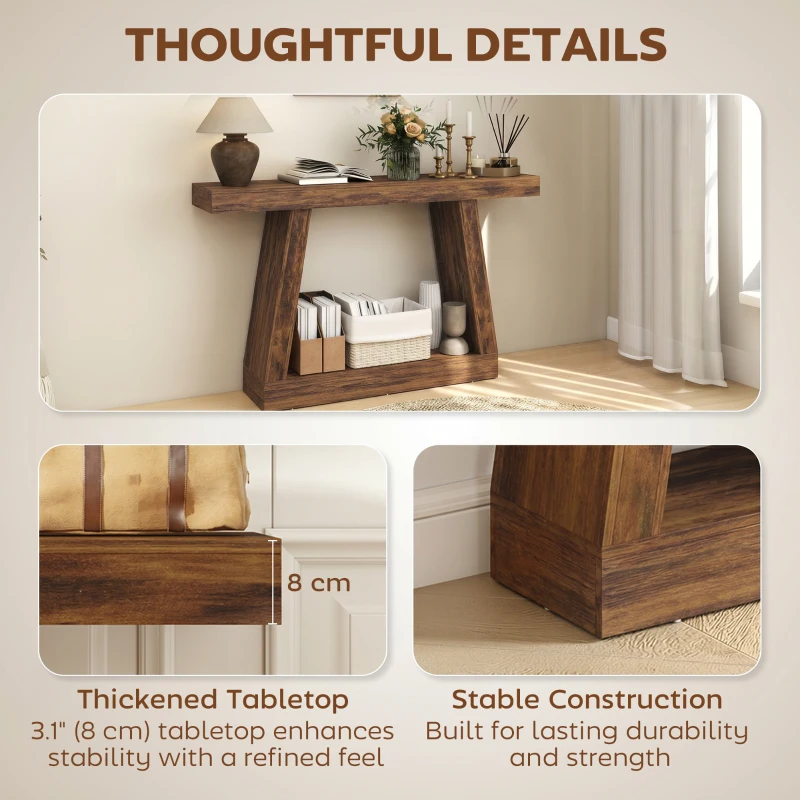 HOMCOM 55" Farmhouse Console Table, 2-Tier Entryway Table with Storage for Hallway, Living Room, Behind Couch, Rustic Brown