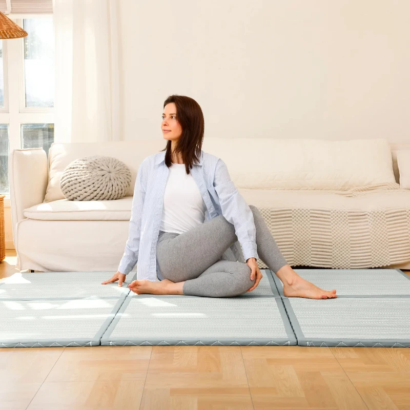 Breathable CocoShield Tatami Mat with Natural Jute Fiber, Moisture-Proof Sleeping Pad for Bedrooms, 99L x 203W x 2H cm, Light Green