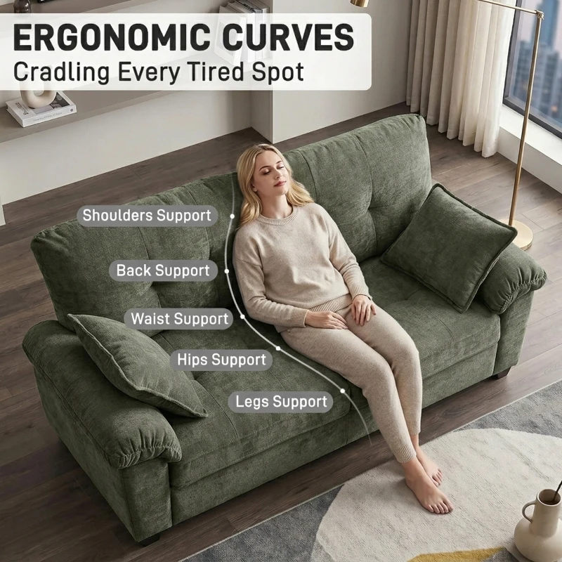 Modular Cloud Sofa with Soft Chenille Fabric, Cozy 2-Seater Couch for Apartments, Bedrooms, and Small Offices, 84"L x 35.5"W x 34.5"H, Green