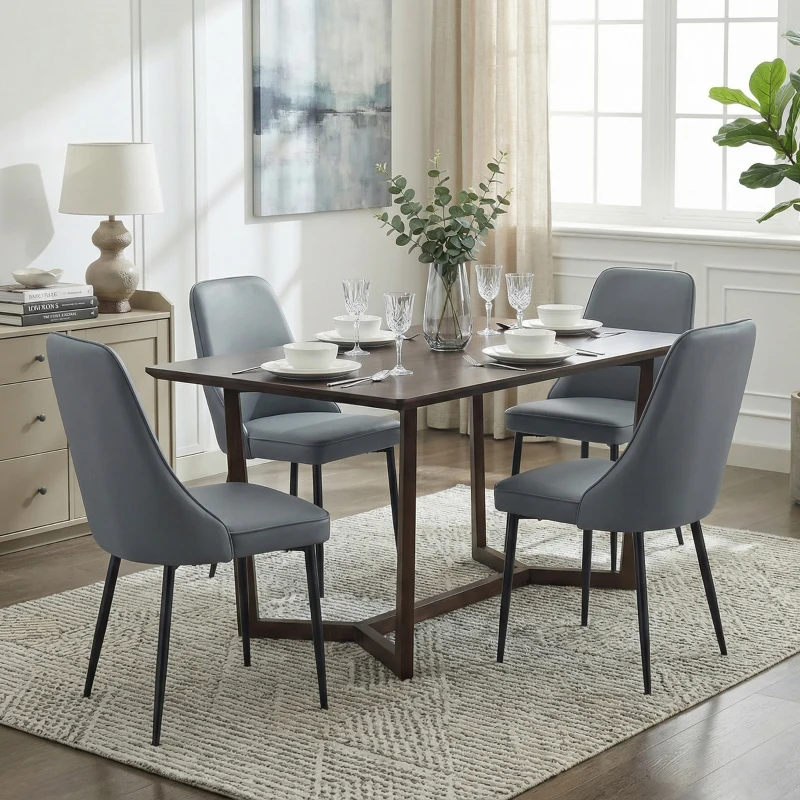 Cozy Dining Chairs with Ergonomic Curved Backrest, Stylish Kitchen Seats for Dining Rooms and Living Rooms, 19.5"L x 23.5"W x 35.5"H, Gray