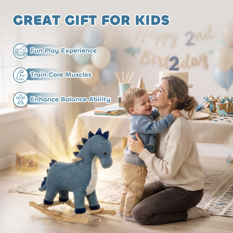 Qaba Baby Rocking Horse, Dinosaur Kids Ride on Horse with Realistic Sound, Interactive Toy for Toddlers 12-36 Months