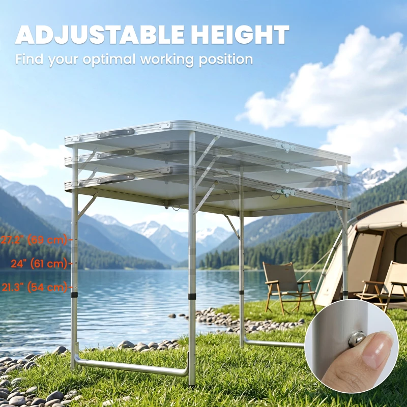 Outsunny Outdoor Aluminum Folding Picnic Table Height Adjustable with Storage Organizer BBQ Camping