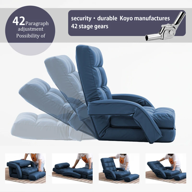 Cozy Floor Chair with 14 Adjustable Positions, Foldable Lazy Lounger for Home Offices and Gaming Rooms, 26.5"L x 22"W x 27"H, Blue
