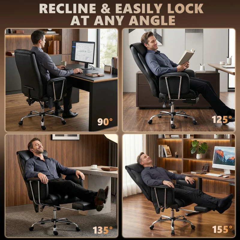 HOMCOM Massage Office Chair with 6 Points Vibration, Executive Desk Chair with High Back, PU Leather, Footrest, Black