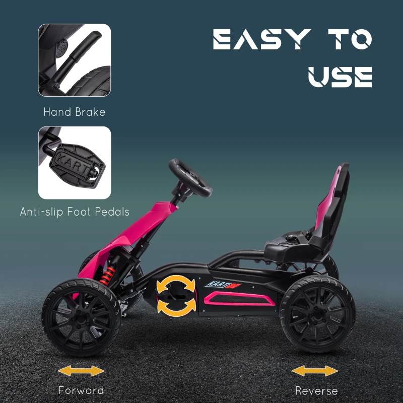 Aosom Kids Pedal Go Kart W/ Adjustable Seat, Swing Axle, Pink