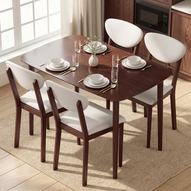 HOMCOM 5-Piece Dining Table Set for 4, Mid-Century Modern Kitchen Table and Chairs, Cream White