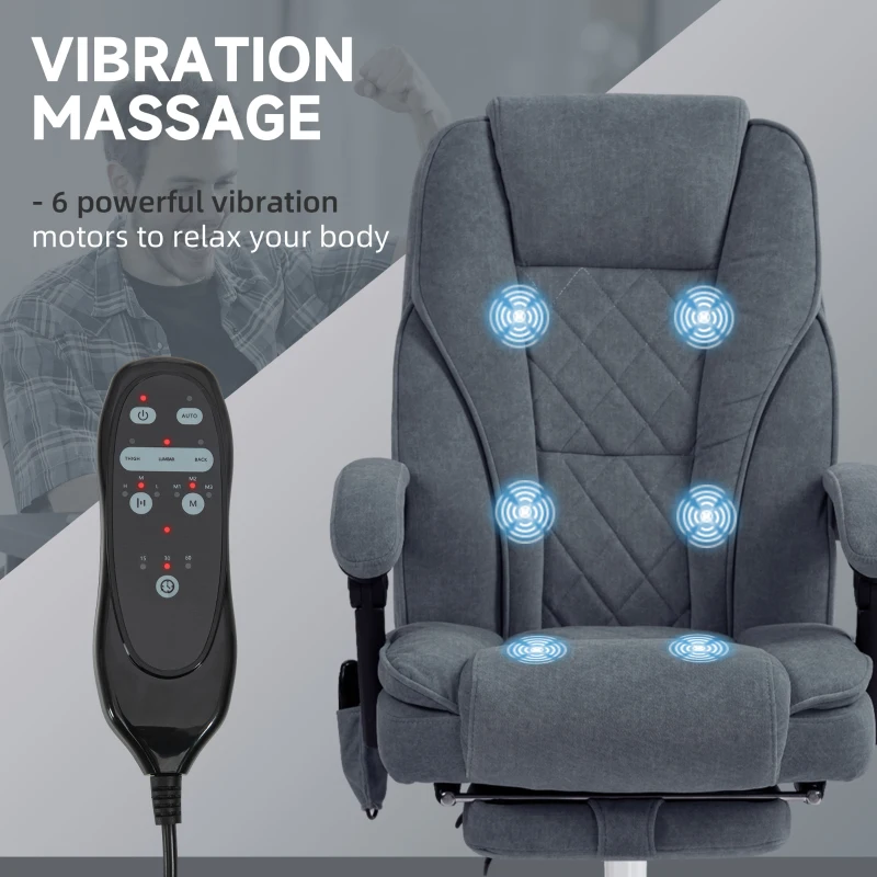 Vinsetto Massage Office Chair, Reclining Computer Chair with Adjustable Height and Footrest, Dark Grey