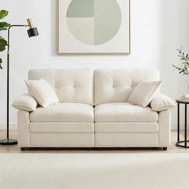 Modular Cloud Sofa with Soft Chenille Fabric, Cozy 2-Seater Couch for Apartments, Bedrooms, and Small Offices, 84"L x 35.5"W x 34.5"H, Beige