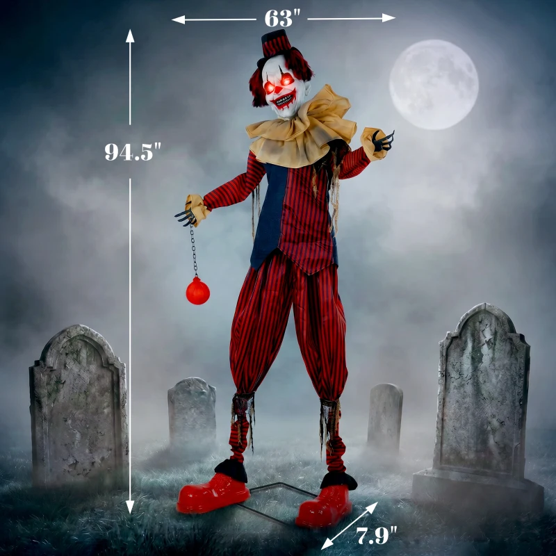 HOMCOM Large Animated Clown Halloween Decorations with Sound Touch Activated, Light Up Eyes, Animated Prop