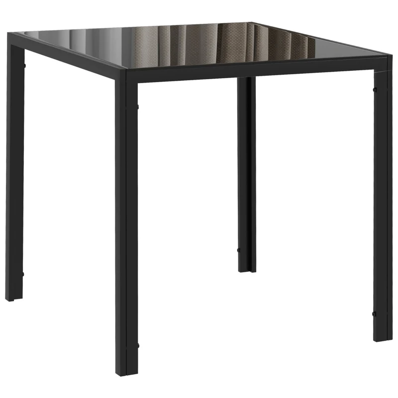 HOMCOM Square Kitchen Table for 2-4 People, Dining Table with Glass Top and Steel Legs for Dining Room, Black