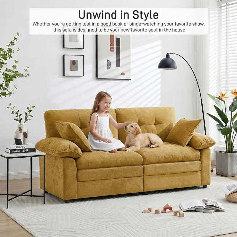Modular Cloud Sofa with Soft Chenille Fabric, Cozy 2-Seater Couch for Apartments, Bedrooms, and Small Offices, 84"L x 35.5"W x 34.5"H, Yellow