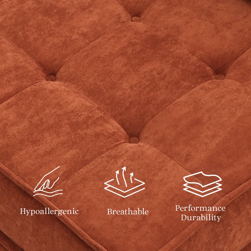 Versatile Modular Sofa Bed with Water-Resistant Velvet Fabric, Convertible Sleeper Couch for Living Rooms,  40" L x 40" W x 24.5" H, Reddish Brown
