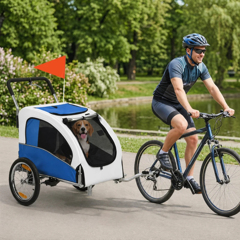Aosom 2 in 1 Dog Bike Trailer, Foldable Pet Stroller, Dog Bicycle Trailer with Suspension, for Medium Dogs, Light Gray
