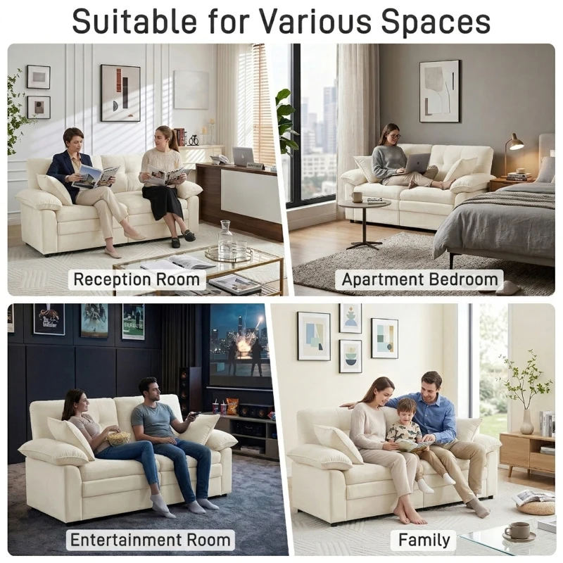 Modular Cloud Sofa with Soft Chenille Fabric, Cozy 2-Seater Couch for Apartments, Bedrooms, and Small Offices, 84"L x 35.5"W x 34.5"H, Beige