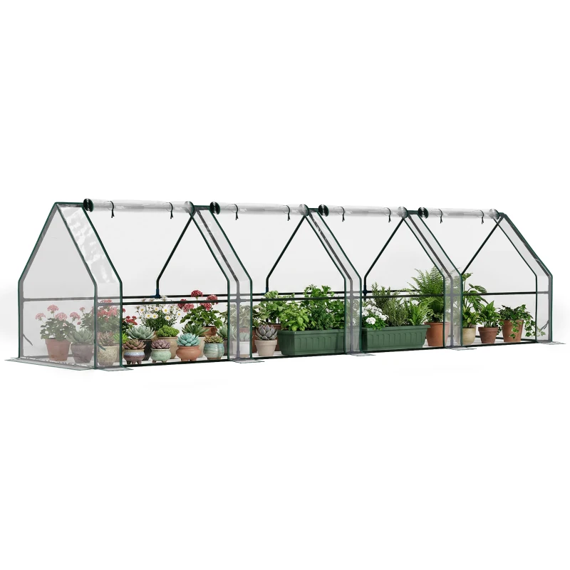 Outsunny Portable Mini Greenhouse, Outdoor Garden with Large Zipper Doors and Water/UV PVC Cover, 12' x 3' x 3', Clear