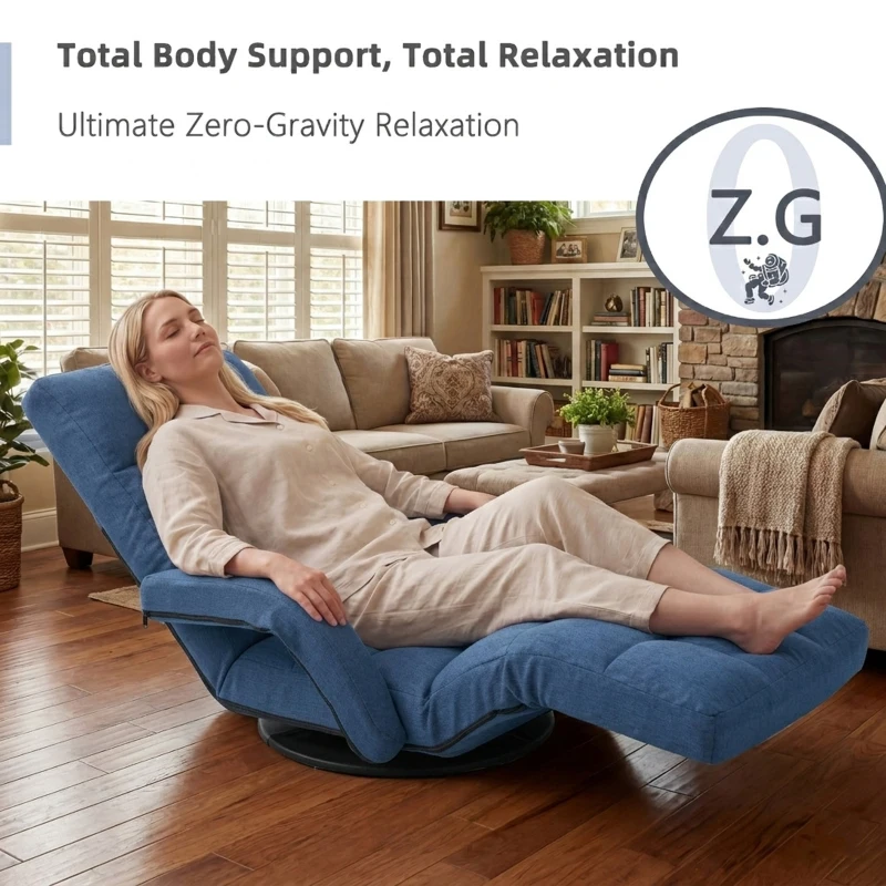 Swivel Gaming Chair with Adjustable Footrest, Ideal Floor Lounger for Living Room, Bedroom, or Gaming Setup, 20.5"L x 39.5"W x 26"H, Blue