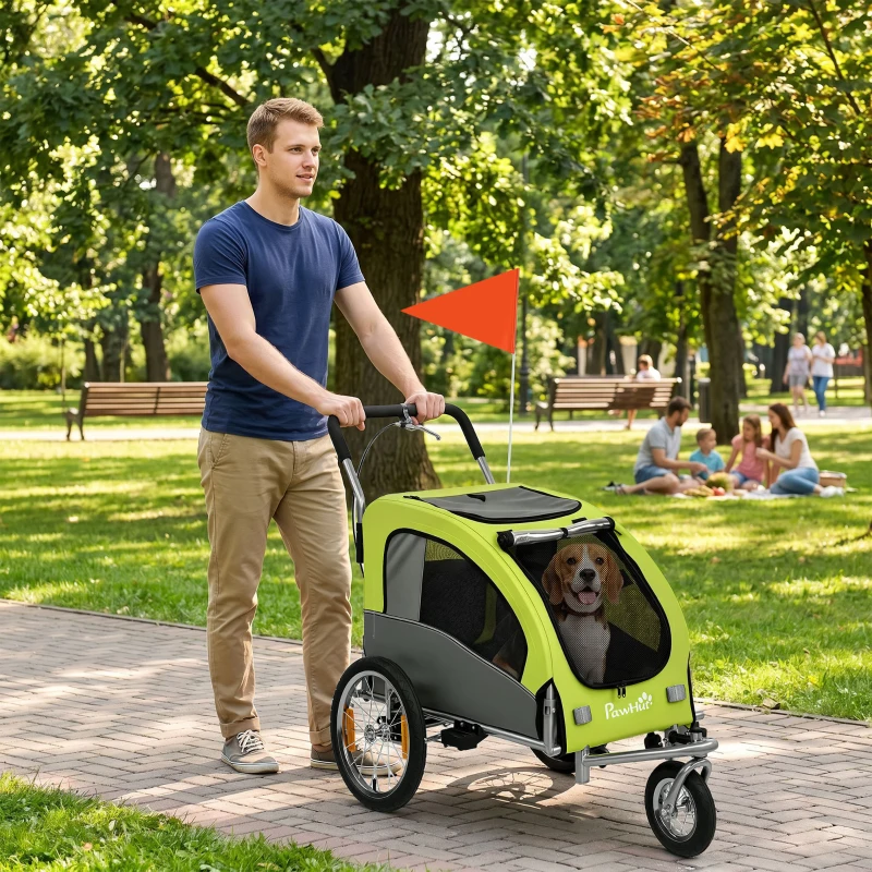Aosom 2 in 1 Dog Bike Trailer, Foldable Pet Stroller, Dog Bicycle Trailer with Suspension, for Medium Dogs up to  44 LBS, Green