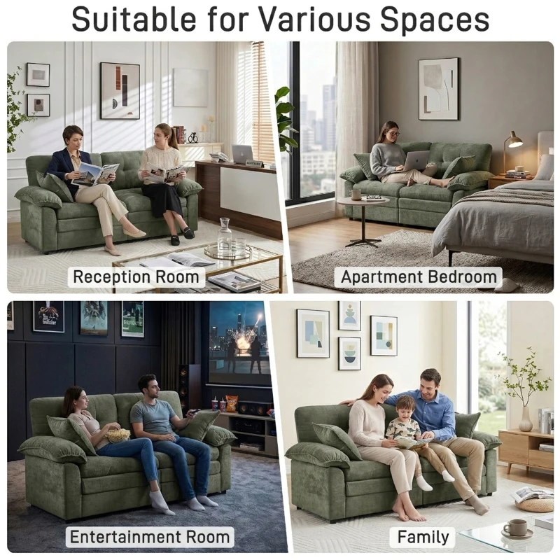 Modular Cloud Sofa with Soft Chenille Fabric, Cozy 2-Seater Couch for Apartments, Bedrooms, and Small Offices, 84"L x 35.5"W x 34.5"H, Green