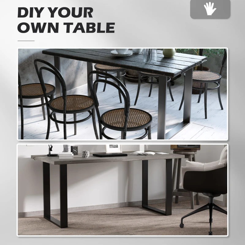 HOMCOM Metal Table Legs Set of 2, Square DIY Furniture Table Legs with Screws and Floor Protectors