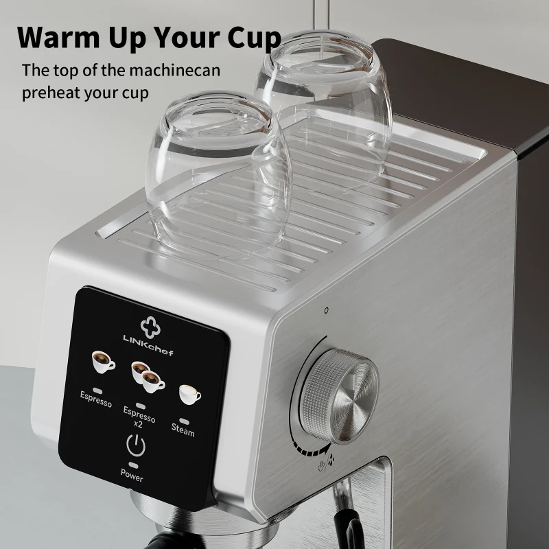 Compact 20-Bar Espresso Machine with Milk Frother, Professional Coffee Maker for Home Kitchens, 11.5" L x 5.5" W x 12" H, Black+Silver