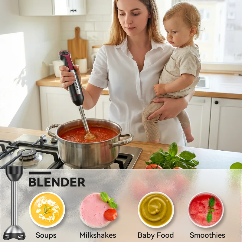 Powerful 1000W 5-in-1 Immersion Hand Blender with 20 Speeds, Multi-Purpose Stick Mixer for Home Kitchens, 2.5" L x 2.5" W x 16" H, Black